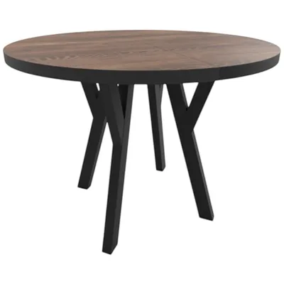 Obrázek produktu pro ADIDAR Jídelní stůl kulatý rozkládací CONVIVIO 100-250 cm pro 12 osob, deska 48 mm, loft, stabilní masivní nohy – Kaštan, Černé nohy