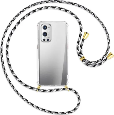 Produktbild von Handykette Backcover-Schutzhülle mit Band (Metall goldfarben) für OnePlus 9 - schwarz/grau/weiß