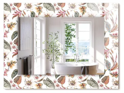 Produktbild von Blumen und Blätter – Rechteckiger Spiegel mit Druck 80x60 cm – Modern - Dekorativ für die Wand