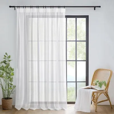 Productafbeelding van Gordijnen met plooiband voor rail, Wit Voile, Semi-transparant gordijn voor Woonkamer, 1 stuk, H 260 x B 200 cm, Ideaal voor Slaapkamer