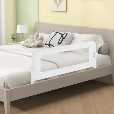 Produktbild von Faltbares Bettgitter, 120 cm Bettschutzgitter für Kinder, Oxfordstoff, mit Sicherheitsgurten für Babys und Kleinkinder (Weiß)