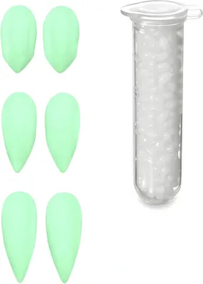 Imagen del producto de Dientes de vampiro: 3 pares (4 diseños) con 1 tubo de 5 gramos de adhesivo dental. Efecto luminoso que brilla en la oscuridad y agarre firme