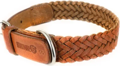 Produktbild von Monkimau Hundehalsband Lederhalsband Halsband für Hunde aus Leder geflochten braun M-L