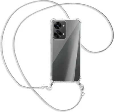 Produktbild von Handykette Backcover-Schutzhülle mit Band (Metall silberfarben) für OnePlus Nord 2T (CPH2399, 6.43'') - silberfarbene Snake-Kette