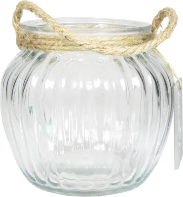 Produktbild von INNA-GLAS Kerzanglas Akili mit Henkel, längsstreifen, klar, 13,5cm, Ø15cm - Windlichtglas