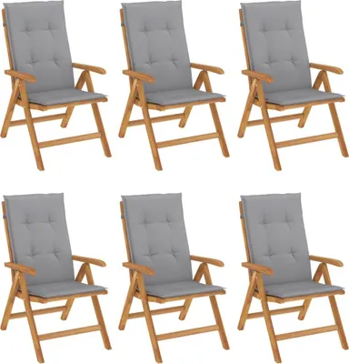 Productafbeelding van vidaXL 6-delige set van massief teakhout, bestaande uit verstelbare klapstoelen en kussens