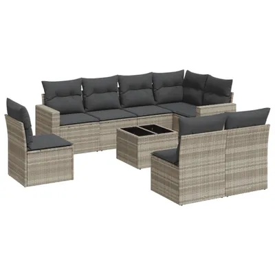 Produktbild von vidaXL 9-tlg. Garten-Sofagarnitur mit Kissen Hellgrau Poly Rattan