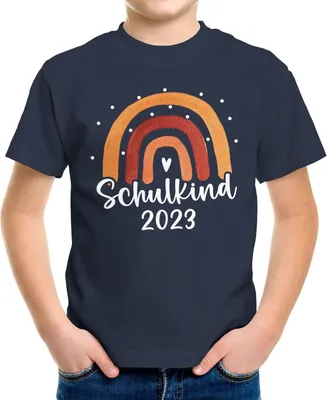 Produktbild von Kinder Jungen T-Shirt Einschulung Schulkind 2023 Regenbogen Aufdruck Geschenk Schulanfang Moonworks® navy-rot 86-92 (1-2 Jahre)