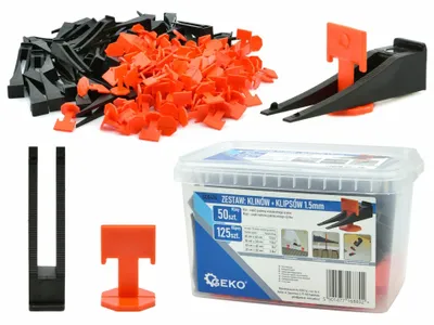 Obrázek produktu pro GEKO Vyrovnávací systém na obklady a dlažbu 50 klínků + 125 klipsů 1,5 mm G00434