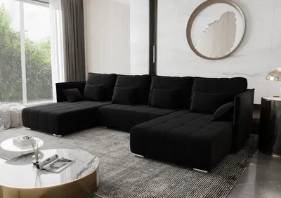 Image de AX LIVING Canapé d'angle noir avec fonction sommeil Florinna 345cm U