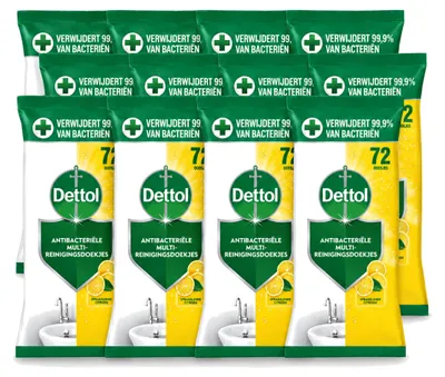 Produktbild von 12 x Dettol Reinigungstücher Spritzige Zitrone - Vorteilspackung - 12 Stücke