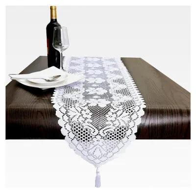 Produktbild von Weißer Spitzen-Tischläufer, waschbar, Tischwäsche für Hochzeit, Party, Weihnachten, Tischdekoration, 33 x 152 cm