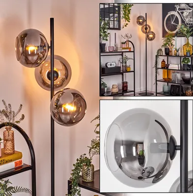 Produktbild von Carrone Stehlampe aus Metall/Glas in Schwarz/Rauch mit Fußschalter