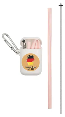 Image de Intirilife Paille en silicone réutilisable et flexible de 25 cm en gris - Avec brosse de nettoyage et boîte de rangement portable en blanc