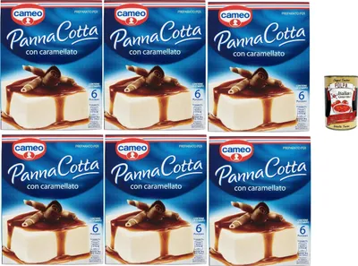 Produktbild von Cameo Panna Cotta Mix mit karamellisiertem, leicht zuzubereitendem Dessert, 1 Packung Mix und 1 Packung karamellisiertes, Karton mit 6 Portionen, 6x 97 g + Italian Gourmet polpa 400g
