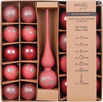 Weihnachtskugeln Glas 5-6cm mit Spitze 19er Set - Dusty Rose