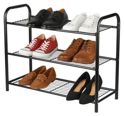 3-stöckiges Schuhregal aus Stahl, schwarz, 65x25x53,5 cm