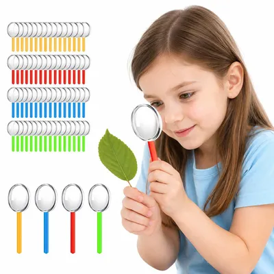 Produktbild von Lupe 100er Set, 10-fache Handlupe für Kinder mit bunten Griffen, Vergrößerungsglas für Schule, Naturforschung, Wissenschaft und Lesen