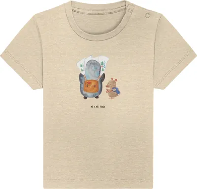 Produktbild von Mr. & Mrs. Panda Babyshirt Pinguin & Maus Wanderer 12. - 18. Monat - Natural Raw - Geschenk, Baby Shirt, Wanderlust, Kinder Top, Wandern,  T-Shirt, Organic, Roadtrip