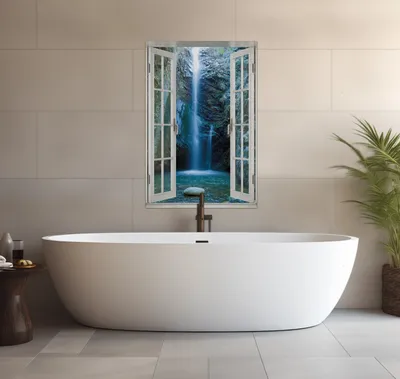 Produktbild von Wallario wasserfestes Poster selbstklebend 91,50 x 61 cm, Wasserfall bei Sonneneinfall, Badezimmerposter Spritzschutz mit Hochglanzoberfläche in Glasoptik