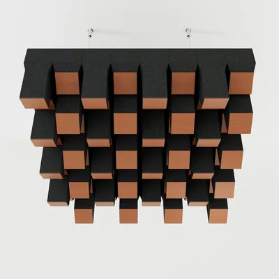 Produktbild von 4er-Set – Akustikdiffusorwolke „Sirius“ mit 3-Kabel-Aufhängeset | 50 x 50 cm | 2D-QRD-Deckenpaneel |[Kirschbaum| SIRIUS-3-Kabel]