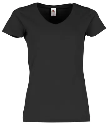 Produktbild von Fruit of the Loom Ladies Iconic 150 V-Neck T-Shirt Farbe: schwarz Größe: L