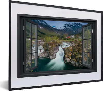 Produktbild von MuchoWow® MuchoWow® Gerahmtes Poster Aussicht - Berg - Haus 40x30 cm - Poster mit zchwarzem Bilderrahmen - Bilderrahmen - Poster im Rahmen