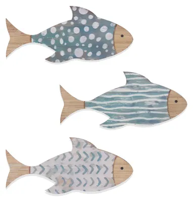 Imagen del producto de Conjunto de decoración de peces de madera, de 3 piezas, con temática de playa, estilo vintage, para decoración del hogar