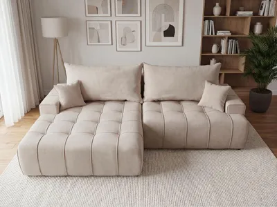 Produktbild von GrainGold Ecksofa L-Form Links Tulio - Ecksofa mit Schlaffunktion und Bettkasten - Moderne Ecksofa, Wohnzimmer Ecksofa - Eckcouch Beige (Komodo 11)