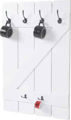 Image de Porte-tasses HWC-D13, étagère suspendue planche à tasses Wandboard, 6 crochets 91x60cm ~ blanc laqué