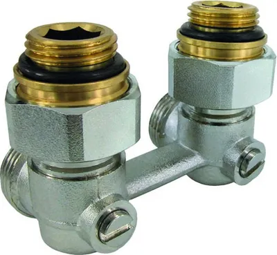 Produktbild von Hahnblock Eckform mit Anschlussnippel 3/4-1/2 Zoll, Form: Eck