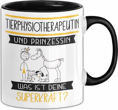 Produktbild von Tierphysiotherapeutin Und Prinzessin Tasse Geschenk Für Eine Tierphysiotherapeutin Geburtstag Was Ist Deine Superkraft (Schwarz)