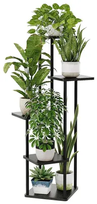 Produktbild von Blumenständer 5 Ebenen Metall MDF Schwarz Eckregal Pflanzenregal