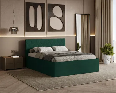 Produktbild von Polsterbett RADIUS mit Kopfteil, 180x200 cm, Doppelbett mit Bettkasten und Lattenrost aus Holz, Velourstoff, Farbe: Grün