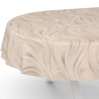 Produktbild von Wachstuchtischdecke oval 200x140cm abwaschbar beige abstrakt Gartentischdecke