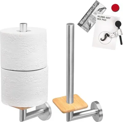 Immagine prodotto di Serie bagno Piazza Bamboe in acciaio inox & Bamboe portarotolo per 2 rotoli di carta igienica incl. set di adesivi