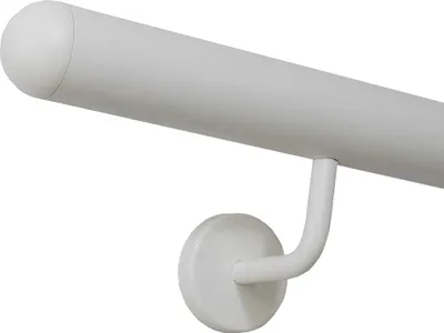 Produktbild von TIBU Handlauf Edelstahl weiß pulverbeschichtet 42,4 mm Geländer innen außen wetterfest, Länge 520 cm mit 6 Halter Enden halbrunde Kappe