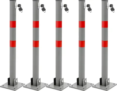 Produktbild von ECD Germany 5x Parkplatzsperre klappbar, rund, 71 cm, 3 Schlüsseln, Parkpfosten aus Stahl, Anthrazit mit roten Warnstreifen
