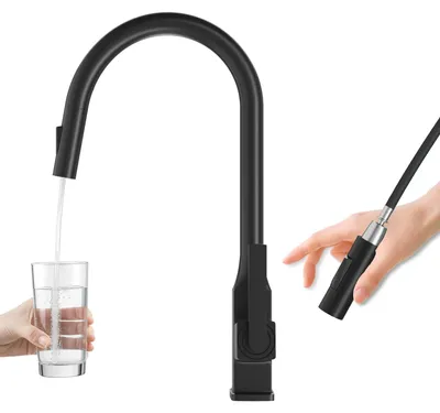 Produktbild von Granitan - Küchenarmatur - Spültischarmatur - ausziehbarer Auslauf - 2 Strahlarten - Schwarz - PASO