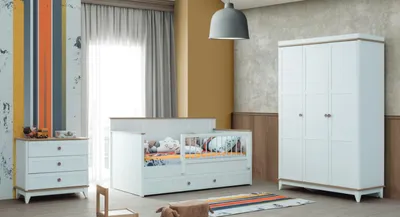 Produktbild von Kinderlaufstall Kinderbettchen Garnitur Bettchen Weiß Holz Set 3tlg