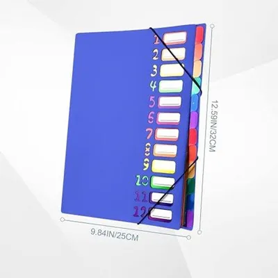 Image de Porte-documents A4, imperméable, organiseur à 12 compartiments, plastique PP, élastique, école et bureau