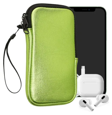 Produktbild von kwmobile Neopren Handytasche für Smartphones XXL - 7" - Handy Tasche mit Reißverschluss - Handyhülle universal Metallic Hellgrün