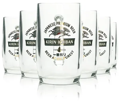 Produktbild von 6x Kirin Ichiban Bier Glas 0,5l Krug japanisches Beer Seidel Gläser Henkel Sammler