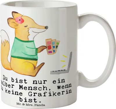 Produktbild von Mr. & Mrs. Panda Teetasse Grafikerin Herz - Weiß - Geschenk, Lustig, haferl, Witzig, Spruch, Designer, Pott, Mediengestalter, Kaffeetasse, Keramiktasse, Tasse