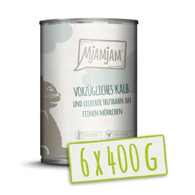 Produktbild von MjAMjAM - 6x400g dosen Kalb & Truthahn an Möhren Nassfutter für Katzen Hauptfutter natur