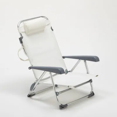 Produktbild von Liegestuhl Strandstuhl Klappbar mit Armlehne aus Aluminium für Strand Gargano - Weiß