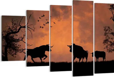 Produktbild von Bild auf Leinwand - Leinwandbild - Tier wütend Stier - 150x100cm - Wand Bild - Wanddeko - Leinwanddruck - Bilder - Kunstdruck - Wanddekoration - Leinwand bilder - Wandkunst - EG150x100-0494
