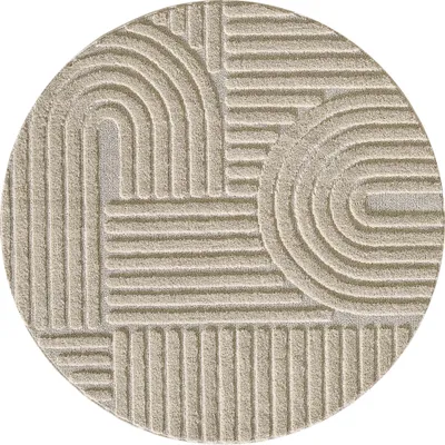 Image de Teppium Tapis Rond 160 cm Beige, Shaggy Poils Longs, Doux, Tapis Décoratif Salon Style Scandinave Boho