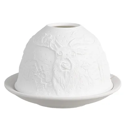 Obrázek produktu pro Stojan na čajovou svíčku Clayre & Eef Ø 12x8 cm Bílý porcelánový jelen