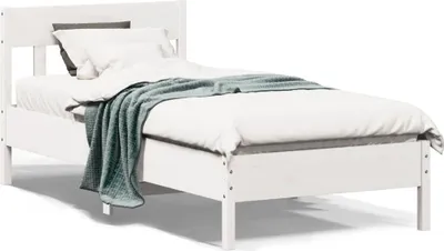 Produktbild von Design Massivholzbett mit Kopfteil Weiß 75x190 cm Kiefer, Klassische Betten 2024 Neu